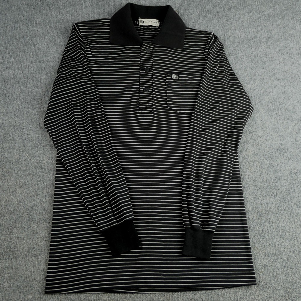 VTG 70s 80s Indian Polo Shirt Large Dong Choon Textile Tube Knit Striped Korea